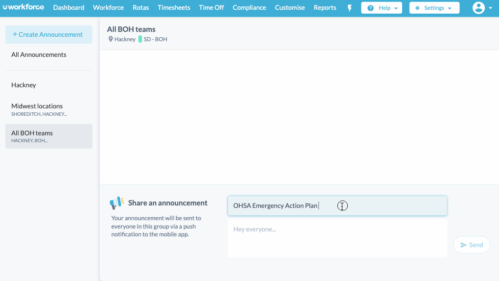 Workforce.com consente ai manager di trasmettere annunci ai dipendenti
